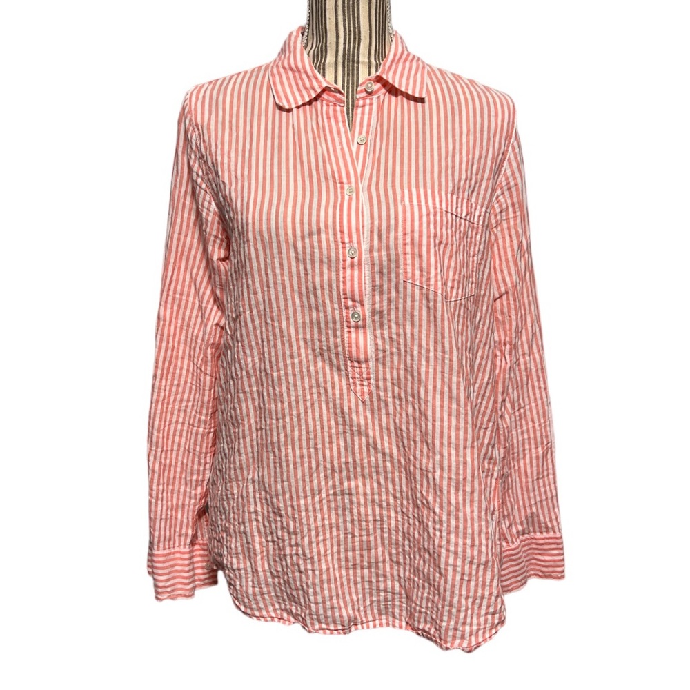 JCrew top blouse pullover button collared stripes size 8 stretch cotton spandex